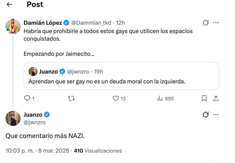 Comentario de Damián López, secretario LGTBI del PSOE en la ciudad de Valencia y asesor de Pilar Bernabé