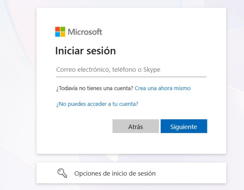 Inicio sesión cuenta Microsoft