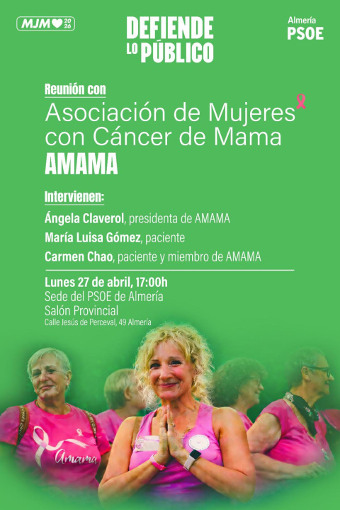 Cartel de AMAMA anunciando el acto en la sede del PSOE de Almería.