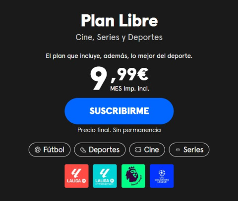 Plan libre Movistar Plus+: cine, serie y deportes