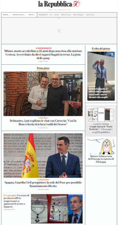 portada de La Repubblica del 27 de mayo de 2026