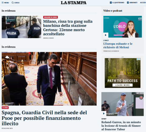 Portada de La Stamppa el 27-05-2026