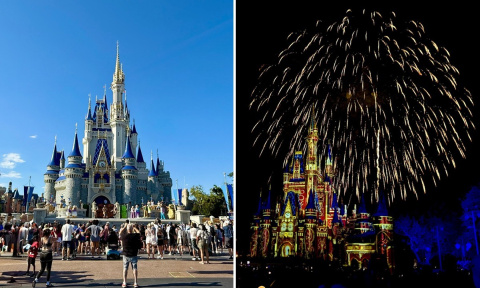 El Castillo de Cenicienta: de día, icono; de noche, puro espectáculo.