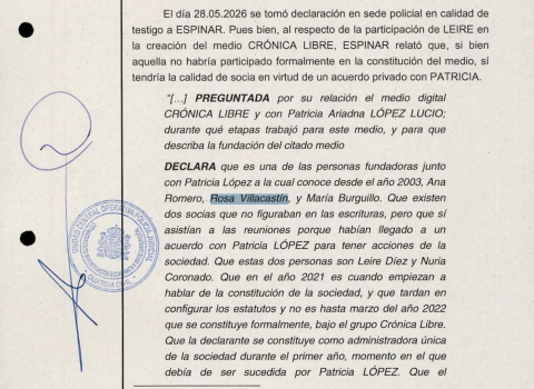 Informe de la UCO donde se cita a Rosa Villacastín como fundadora de Crónica Libre