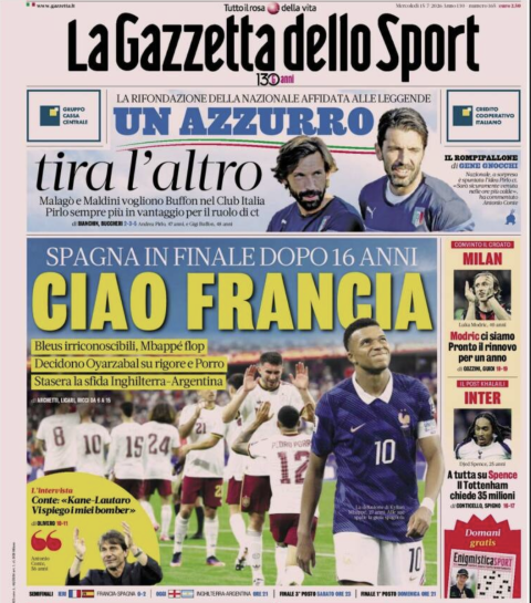 Portada de La Gazzetta dello Sport, diario deportivo de referencia en Italia