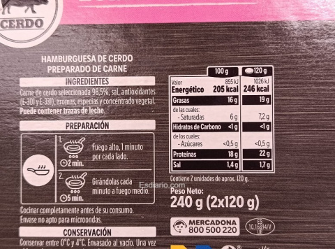 Hamburgesas de lomo Duroc - Mercadona
