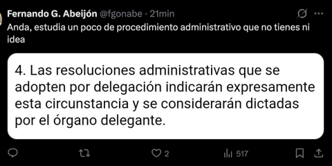El tuit con el precepto legal de procedimiento administrativo que afecta a Óscar López