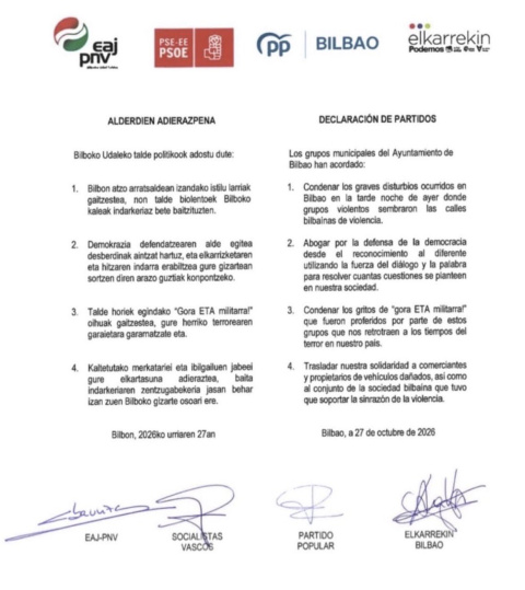 Declaración de Partidos en el Ayto. de Bilbao