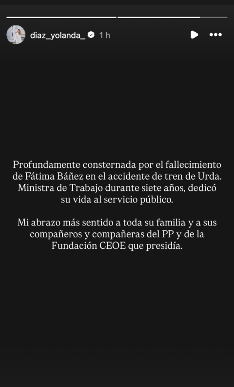 Mensaje de Yolanda Díaz tras conocer el fallecimiento de Fátima Báñez