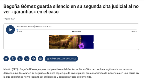 Titular de EFE sobre el derecho a no declarar de Begoña Gómez